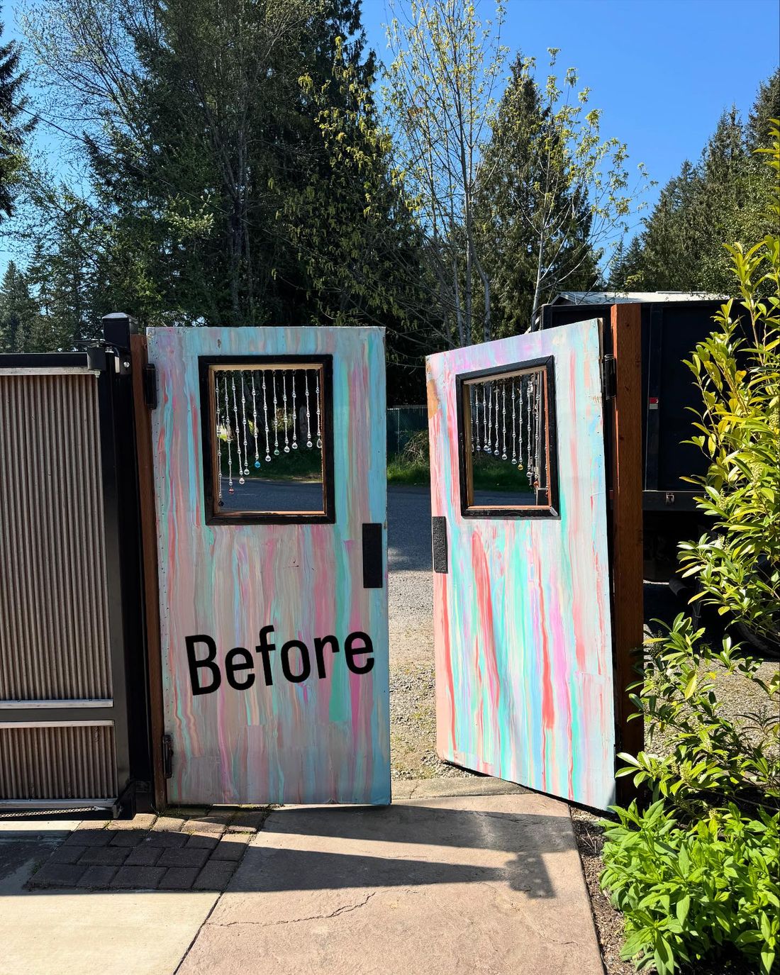 Before: old painted double gate